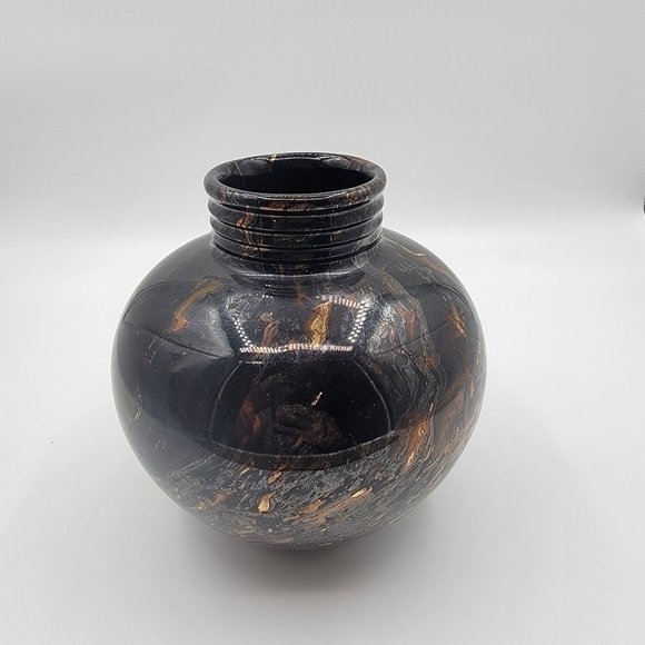 VINTAGE Haeger Pottery 1993 Golden Glaze Apply Black Decorative Vase  - Picture 4 of 11